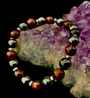 Tiger’s Eye & Hematite Energy Bracelet – Handmade in Puerto Vallarta | Natural Stone Bracelet for Large & XL Wrists