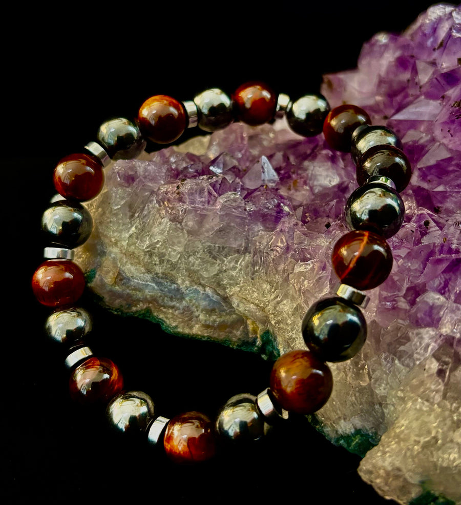 Tiger’s Eye & Hematite Energy Bracelet – Handmade in Puerto Vallarta | Natural Stone Bracelet for Large & XL Wrists