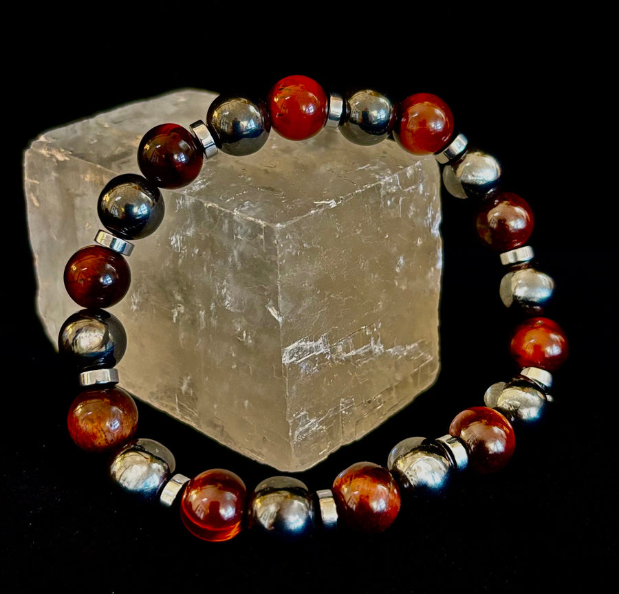 Tiger’s Eye & Hematite Energy Bracelet – Handmade in Puerto Vallarta | Natural Stone Bracelet for Large & XL Wrists