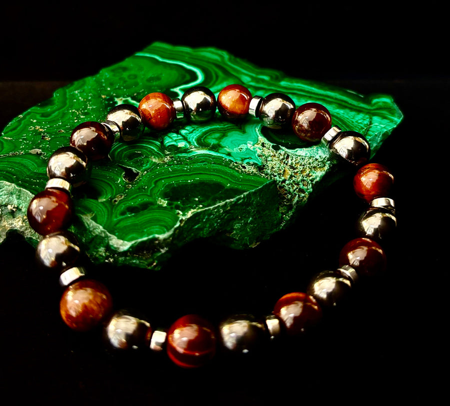 Tiger’s Eye & Hematite Energy Bracelet – Handmade in Puerto Vallarta | Natural Stone Bracelet for Large & XL Wrists