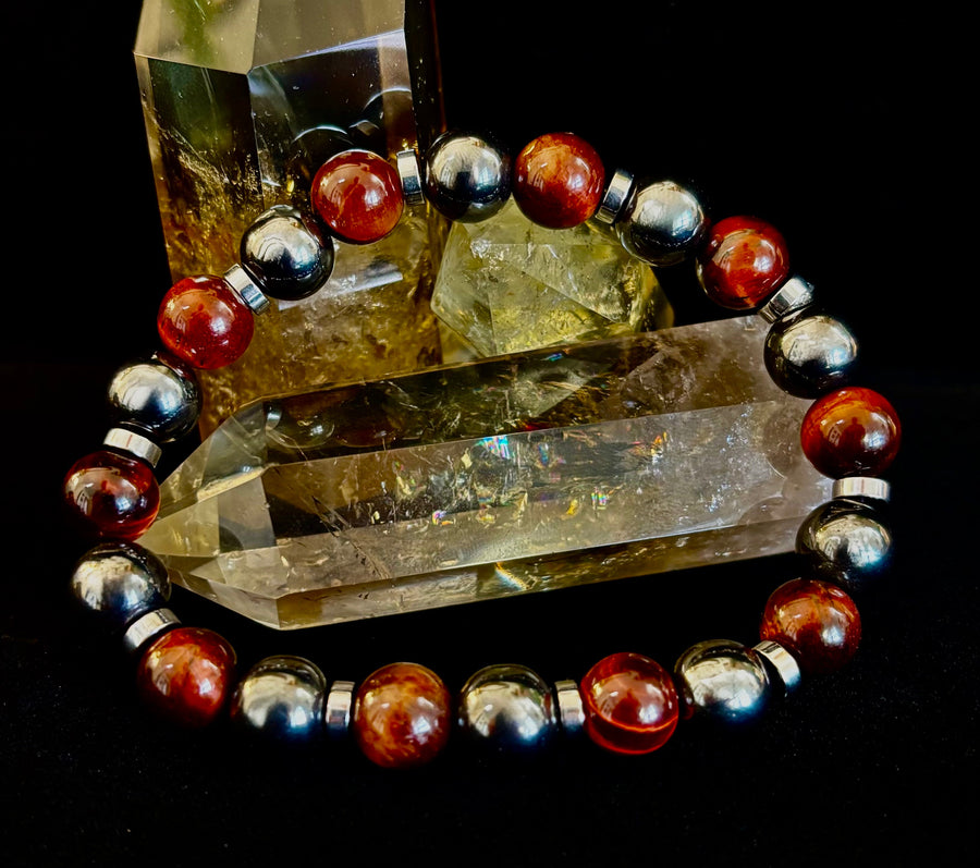 Tiger’s Eye & Hematite Energy Bracelet – Handmade in Puerto Vallarta | Natural Stone Bracelet for Large & XL Wrists
