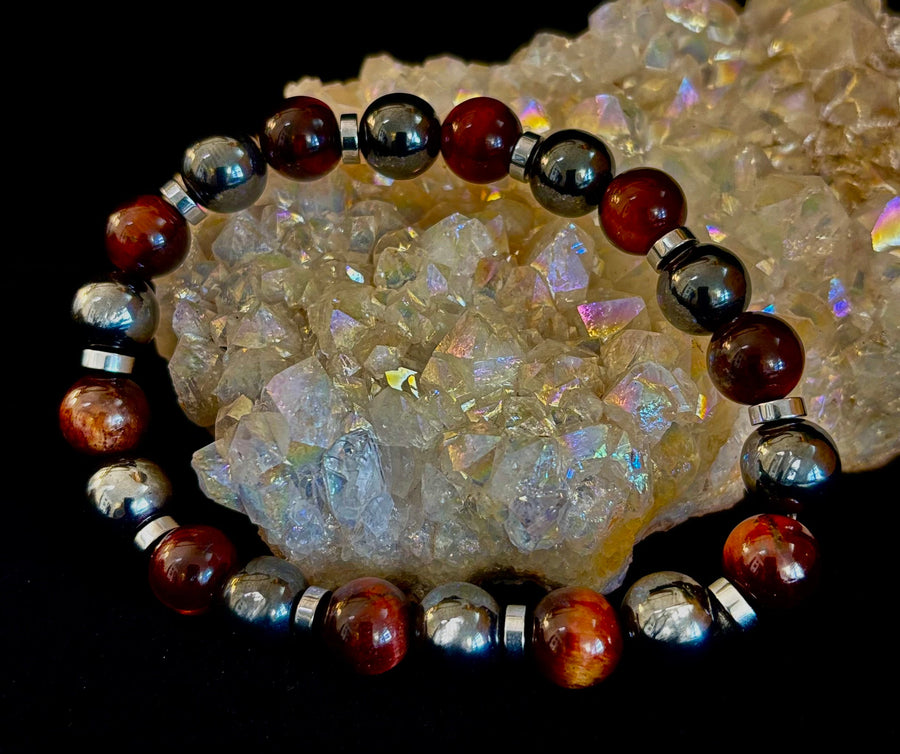 Tiger’s Eye & Hematite Energy Bracelet – Handmade in Puerto Vallarta | Natural Stone Bracelet for Large & XL Wrists