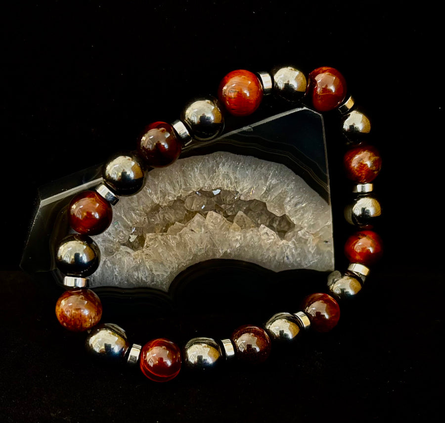 Tiger’s Eye & Hematite Energy Bracelet – Handmade in Puerto Vallarta | Natural Stone Bracelet for Large & XL Wrists