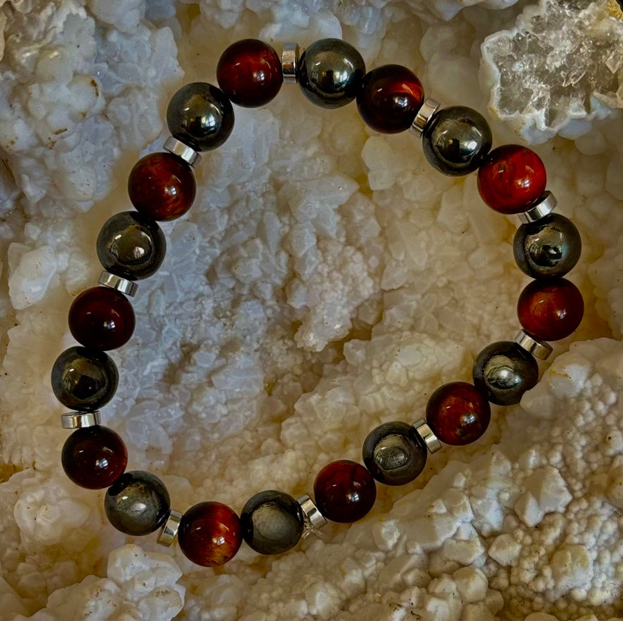 Tiger’s Eye & Hematite Energy Bracelet – Handmade in Puerto Vallarta | Natural Stone Bracelet for Large & XL Wrists
