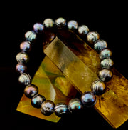 Iridescent Peacock Freshwater Pearl Bracelet – Natural Pearl Bracelet for Medium Wrists
