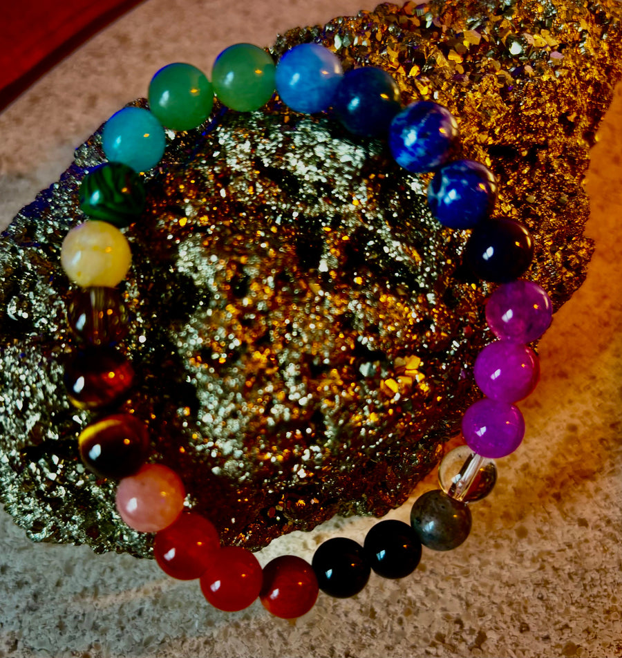 Reiki-Infused Sustainable Mosaic Gemstone & Recycled Glass Energy Bracelet