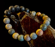 Polychrome Jasper & Lava Stone Essential Oil Diffuser Bracelet – 10mm Natural Stone | Aromatherapy Bracelet with Eucalyptus Oil