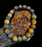 Polychrome Jasper & Lava Stone Essential Oil Diffuser Bracelet – 10mm Natural Stone | Aromatherapy Bracelet with Eucalyptus Oil
