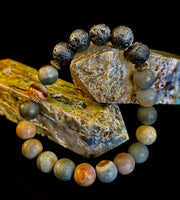 Polychrome Jasper & Lava Stone Essential Oil Diffuser Bracelet – 10mm Natural Stone | Aromatherapy Bracelet with Eucalyptus Oil