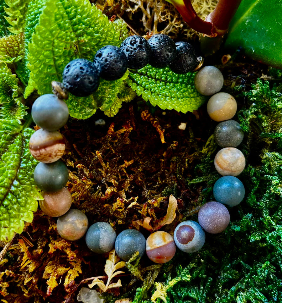 Polychrome Jasper & Lava Stone Essential Oil Diffuser Bracelet – 10mm Natural Stone | Aromatherapy Bracelet with Eucalyptus Oil