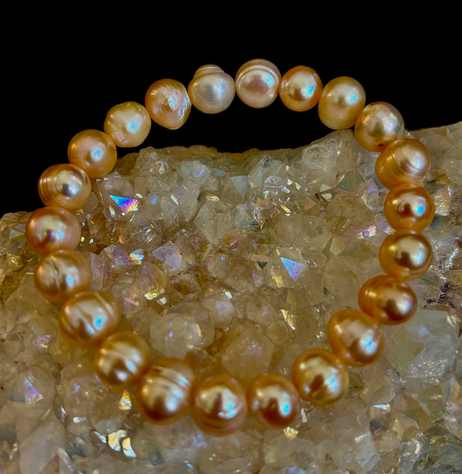 Champagne Freshwater Pearl Bracelet – 9mm Pearl Stretch Bracelet
