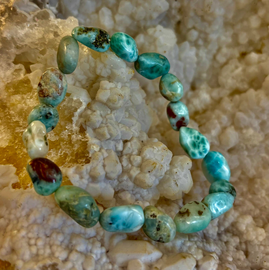 Larimar Nugget Stretch Bracelet – Small Wrist Fit | Natural Larimar Stone Bracelet | Ocean Energy Healing Jewelry