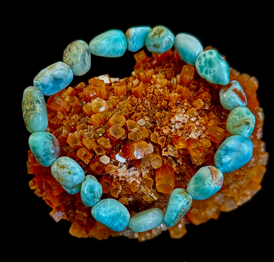 Larimar Nugget Stretch Bracelet – Small Wrist Fit | Natural Larimar Stone Bracelet | Ocean Energy Healing Jewelry