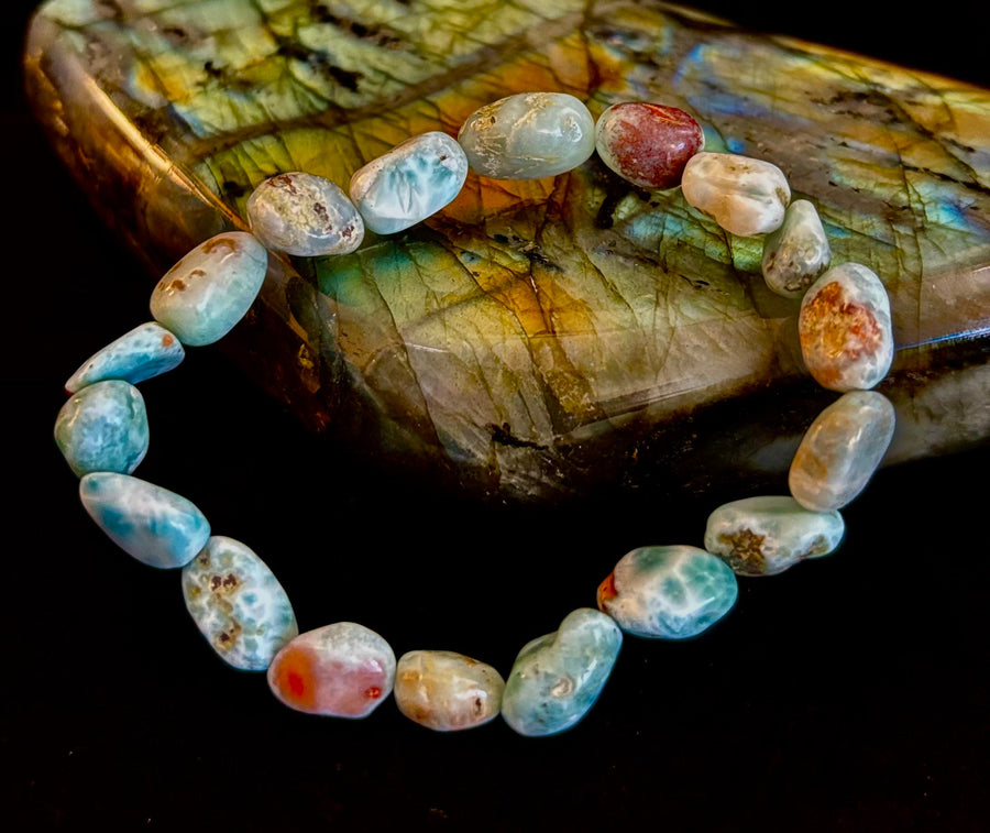 Larimar Nugget Stretch Bracelet – Small Wrist Fit | Natural Larimar Stone Bracelet | Ocean Energy Healing Jewelry