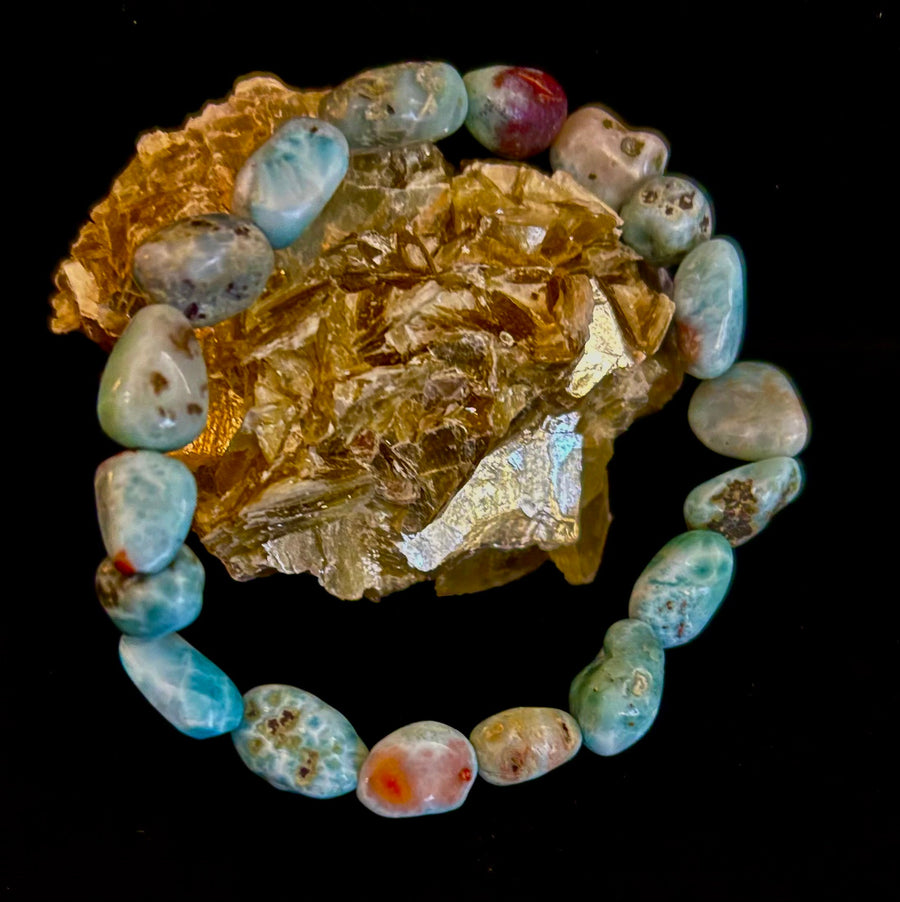 Larimar Nugget Stretch Bracelet – Small Wrist Fit | Natural Larimar Stone Bracelet | Ocean Energy Healing Jewelry