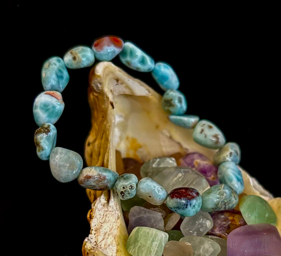 Larimar Nugget Stretch Bracelet – Small Wrist Fit | Natural Larimar Stone Bracelet | Ocean Energy Healing Jewelry