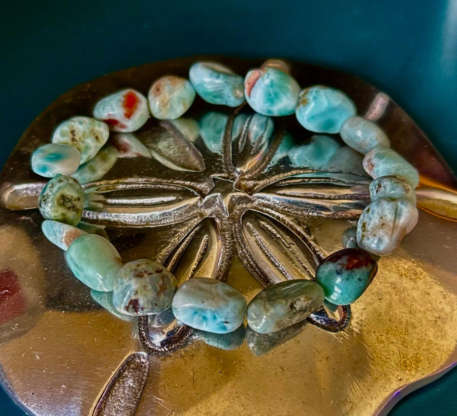 Larimar Nugget Stretch Bracelet – Small Wrist Fit | Natural Larimar Stone Bracelet | Ocean Energy Healing Jewelry