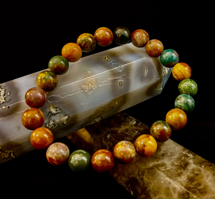 Ocean Jasper Bracelet – 8mm Natural Stone Beads | Medium Wrist Fit | Healing Crystal Jewelry for Joy & Balance