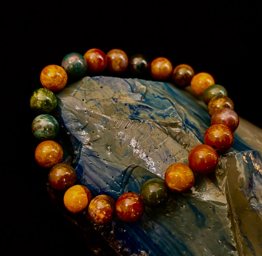 Ocean Jasper Bracelet – 8mm Natural Stone Beads | Medium Wrist Fit | Healing Crystal Jewelry for Joy & Balance