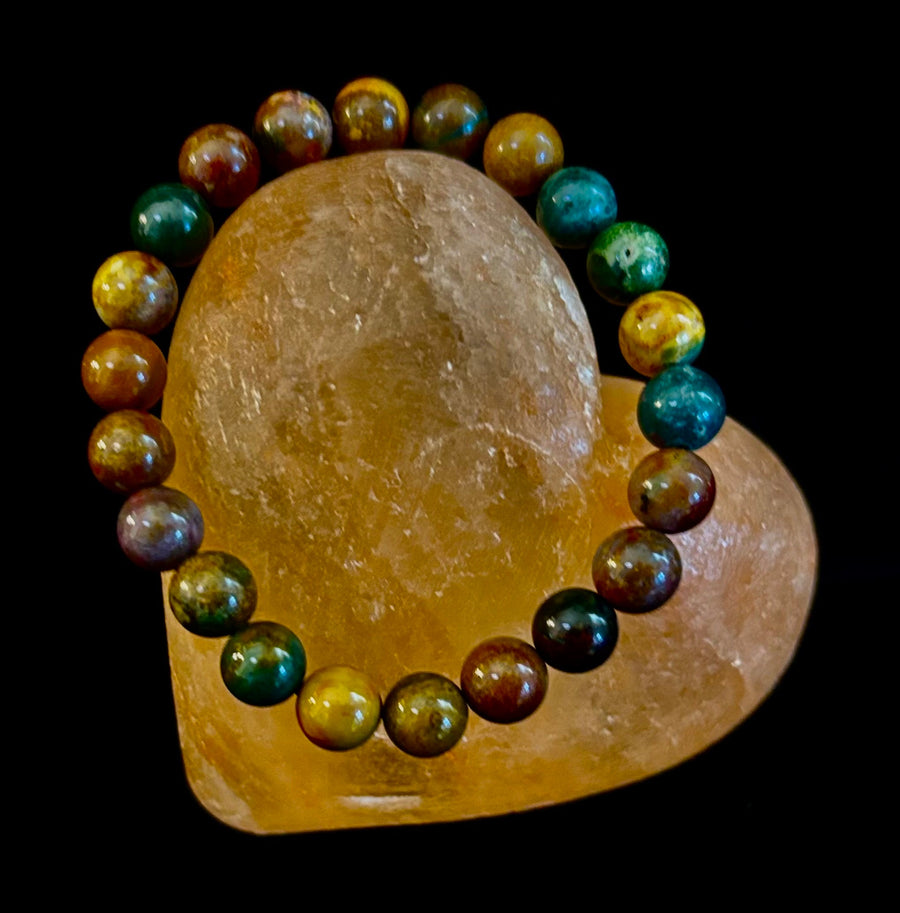 Ocean Jasper Bracelet – 8mm Natural Stone Beads | Medium Wrist Fit | Healing Crystal Jewelry for Joy & Balance