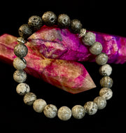 Gray Map Jasper & Lava Stone Bracelet – 8mm Natural Stone Beads | Unisex Stretch Bracelet | Grounding & Diffuser Jewelry