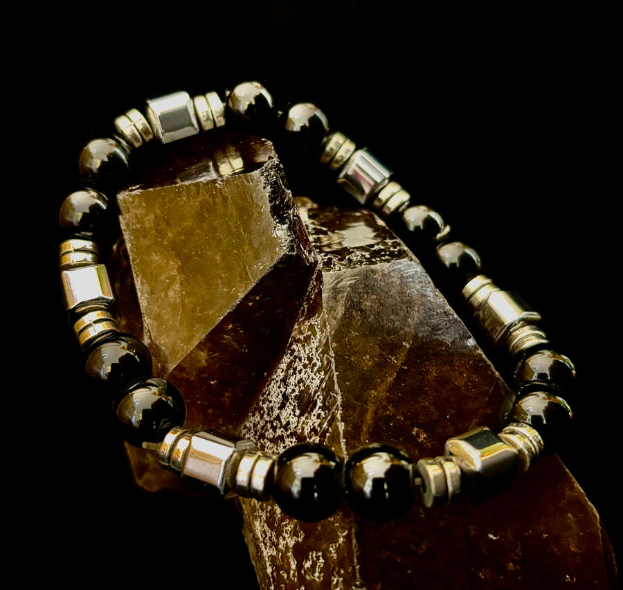 Midnight Shield Obsidian Bracelet – One of a Kind | Puerto Vallarta Artisan Piece
