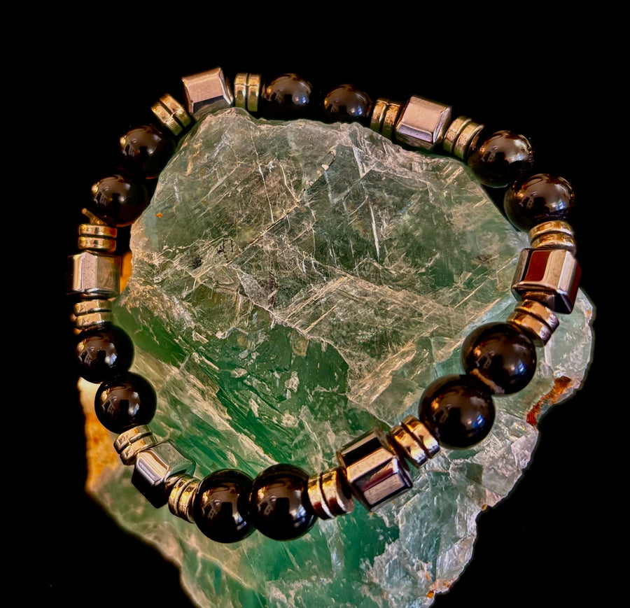 Midnight Shield Obsidian Bracelet – One of a Kind | Puerto Vallarta Artisan Piece