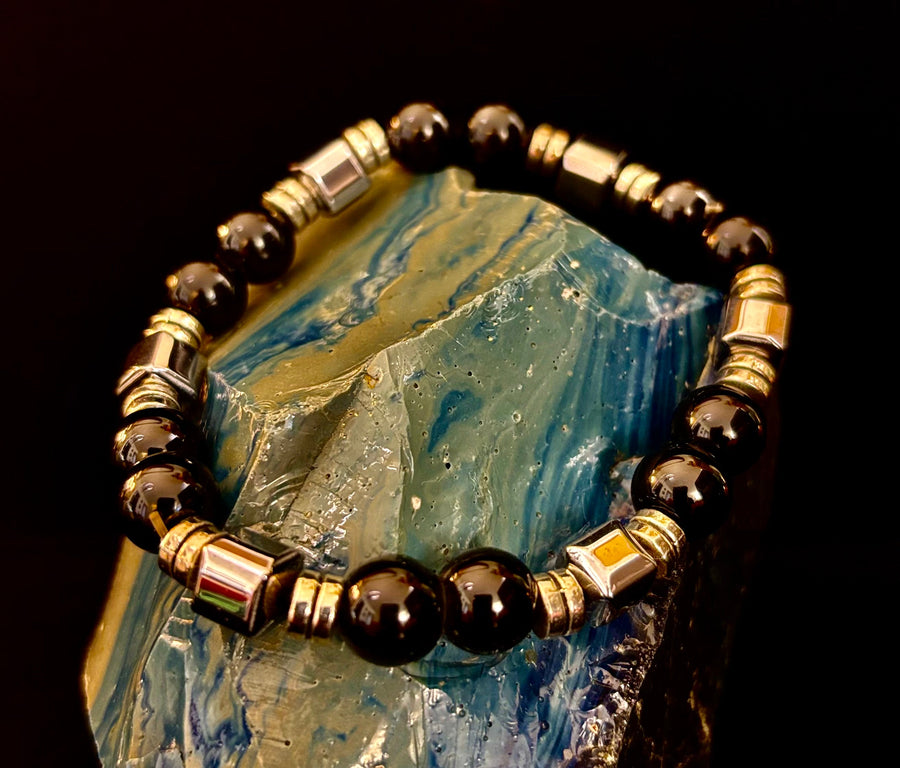 Midnight Shield Obsidian Bracelet – One of a Kind | Puerto Vallarta Artisan Piece