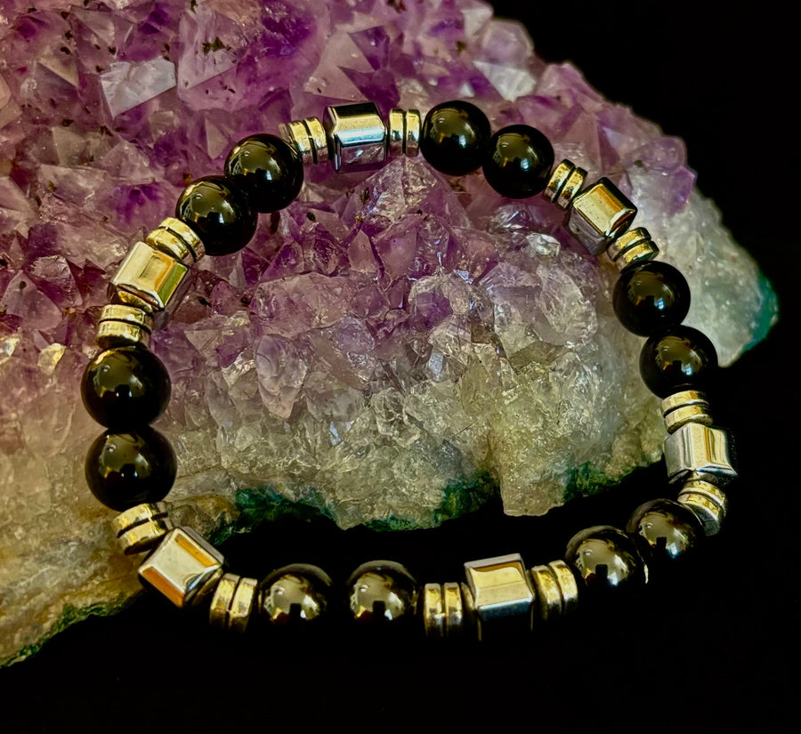 Midnight Shield Obsidian Bracelet – One of a Kind | Puerto Vallarta Artisan Piece