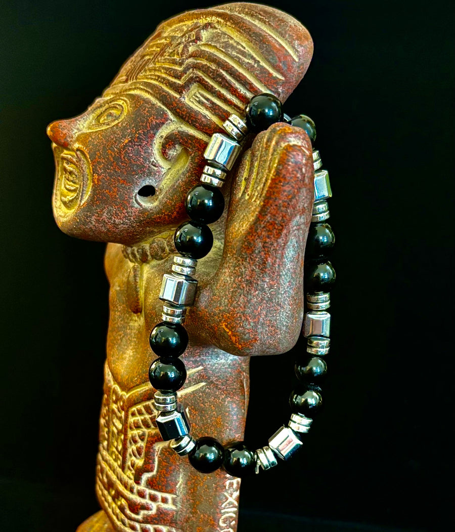 Midnight Shield Obsidian Bracelet – One of a Kind | Puerto Vallarta Artisan Piece