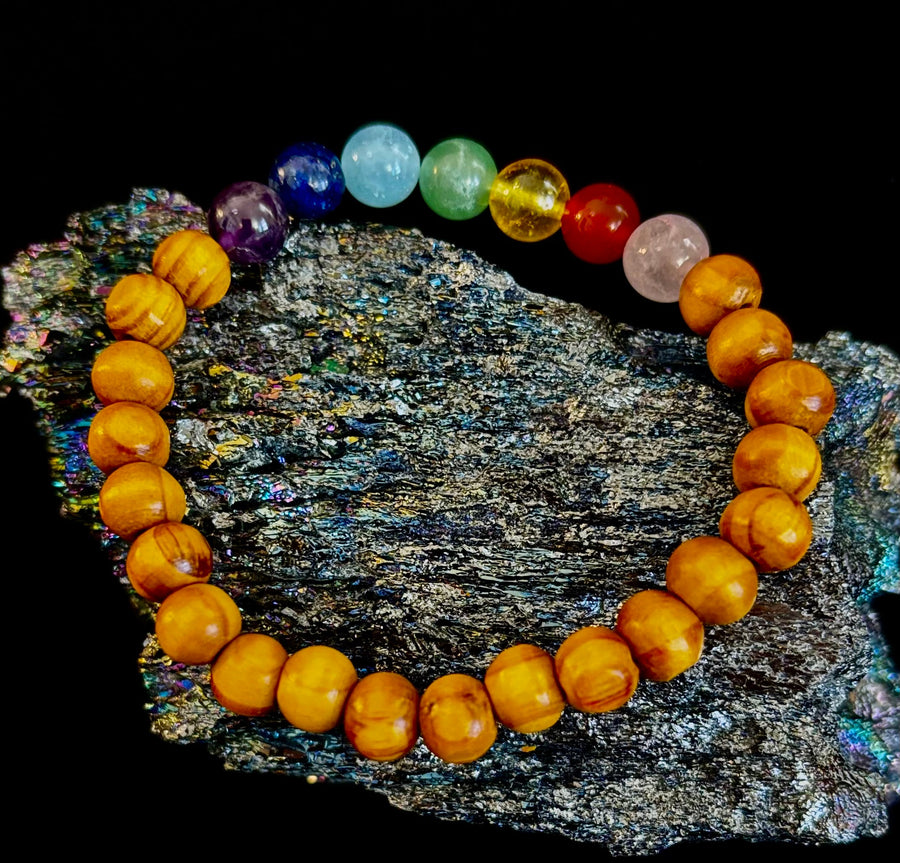 Chakra Balance Wooden Bead Bracelet – Lightweight Handmade Energy Bracelet for Small Wrists