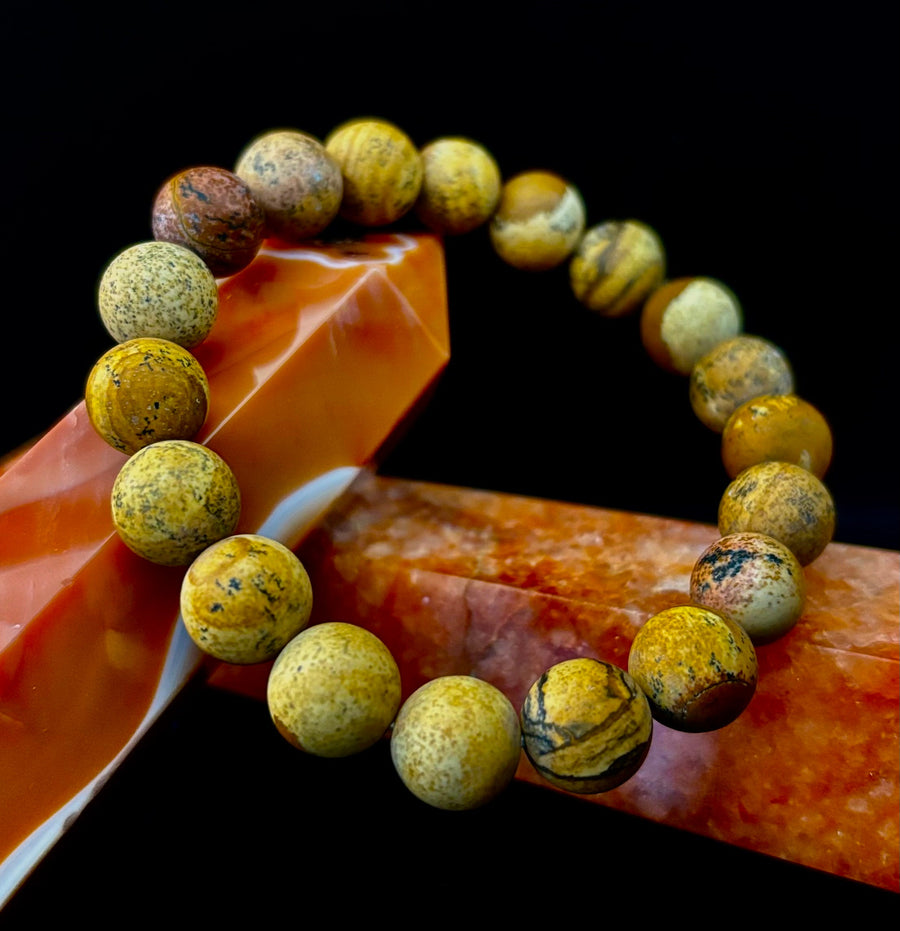 Matte Picture Jasper Power Bracelet – 10mm Grounding & Strength Stone Bracelet