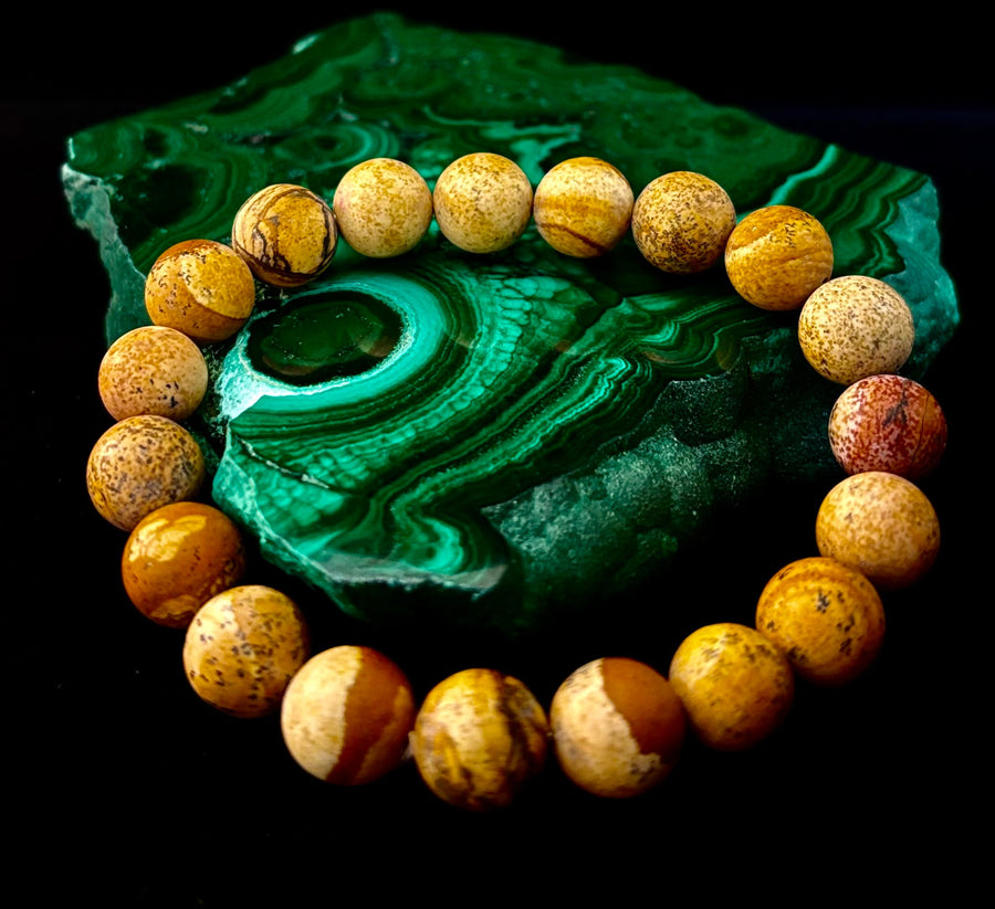 Matte Picture Jasper Power Bracelet – 10mm Grounding & Strength Stone Bracelet