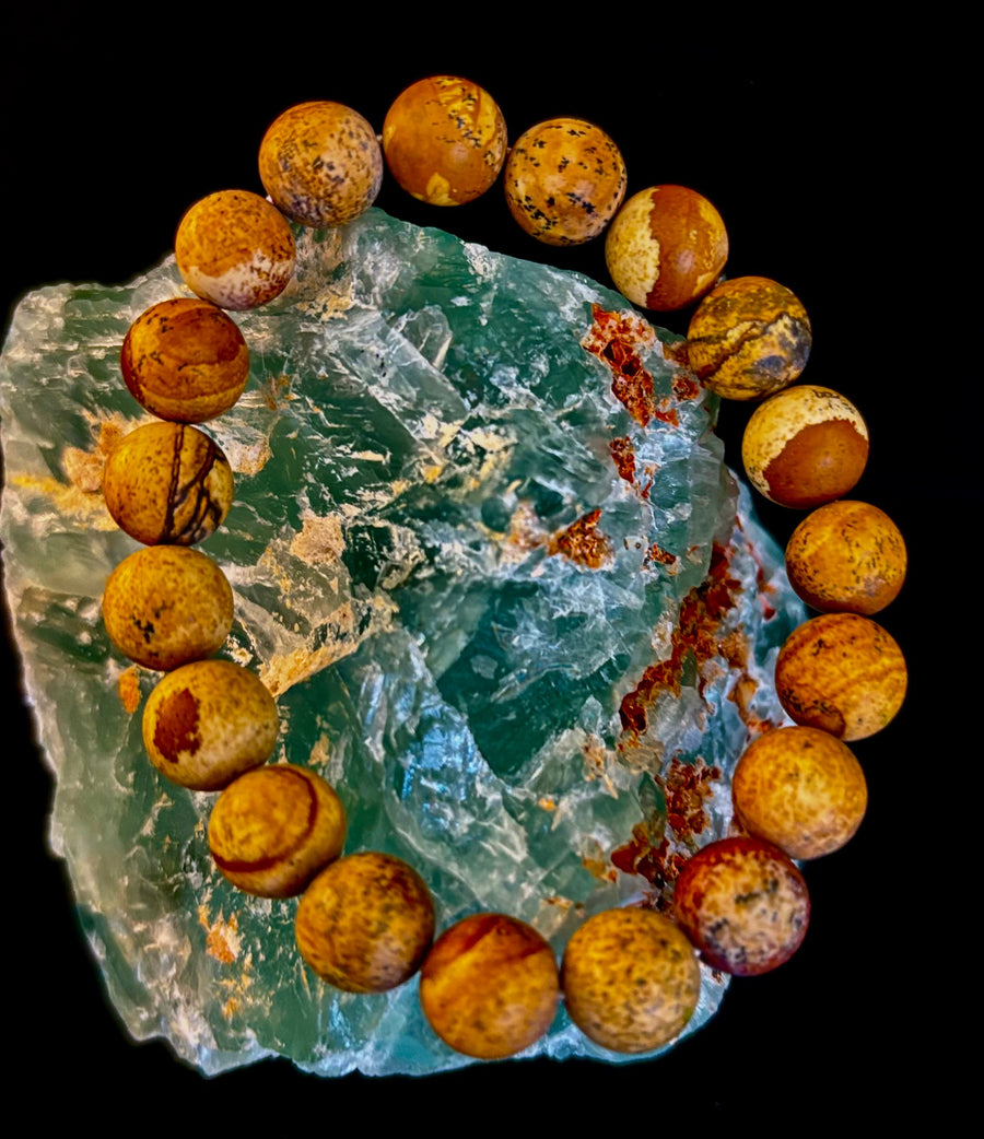 Matte Picture Jasper Power Bracelet – 10mm Grounding & Strength Stone Bracelet