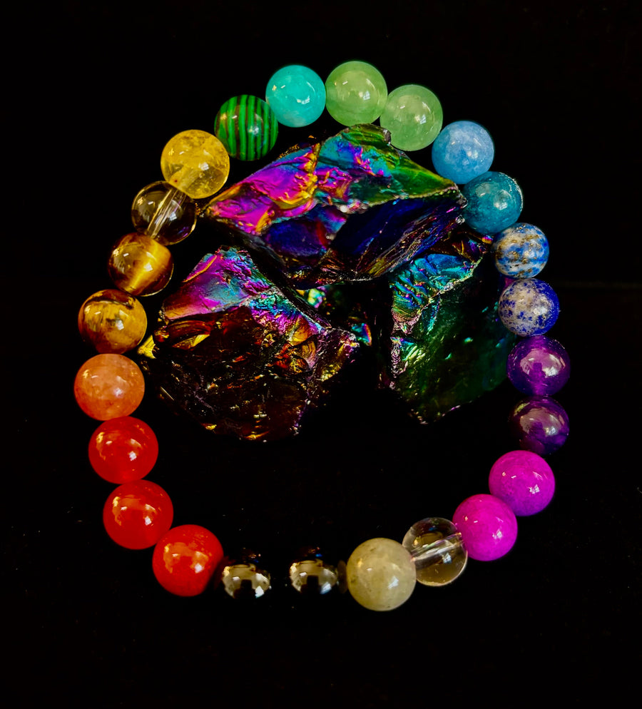 Reiki-Infused Sustainable Mosaic Gemstone & Recycled Glass Energy Bracelet