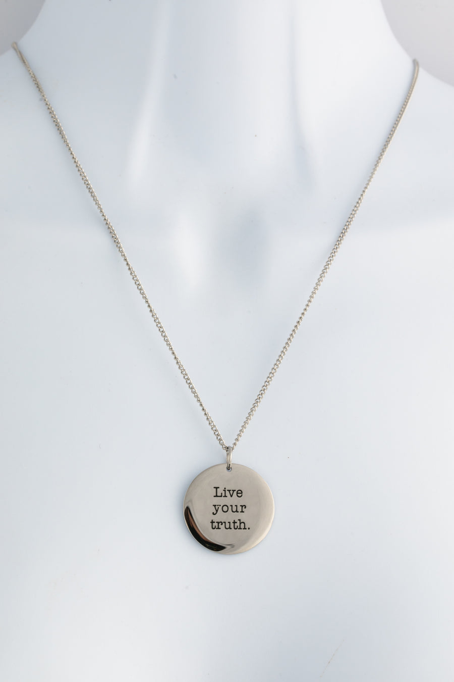 Live Your Truth Pendant — Engraved Stainless Steel Necklace, Polished or Brushed
