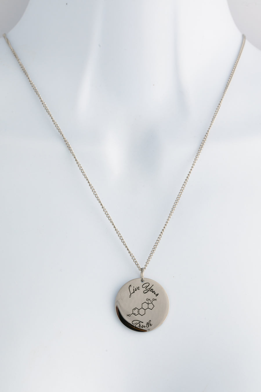 Live Your Truth Estrogen Pendant — Trans Pride Engraved Necklace, Polished or Brushed