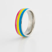 Pansexual Pride Domed 6mm Stainless Steel Ring