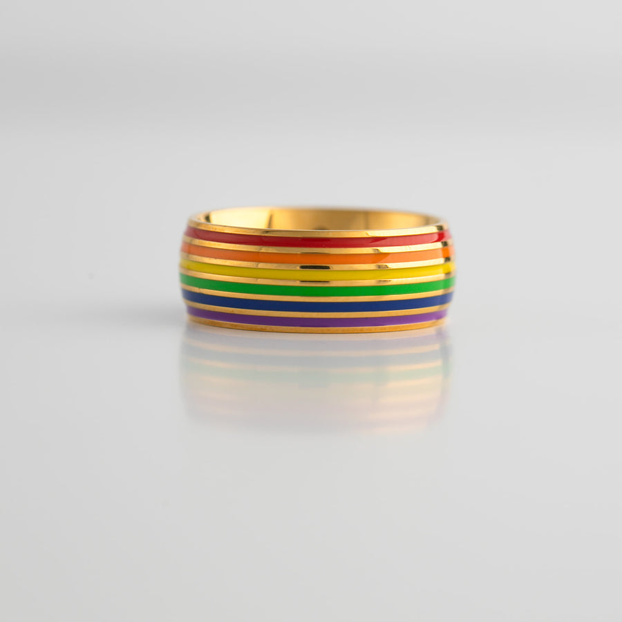 Gold Stainless Steel Rainbow Pride Ring