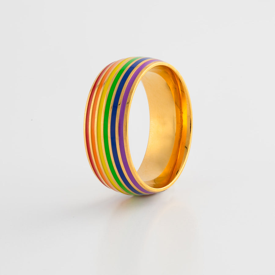 Gold Stainless Steel Rainbow Pride Ring