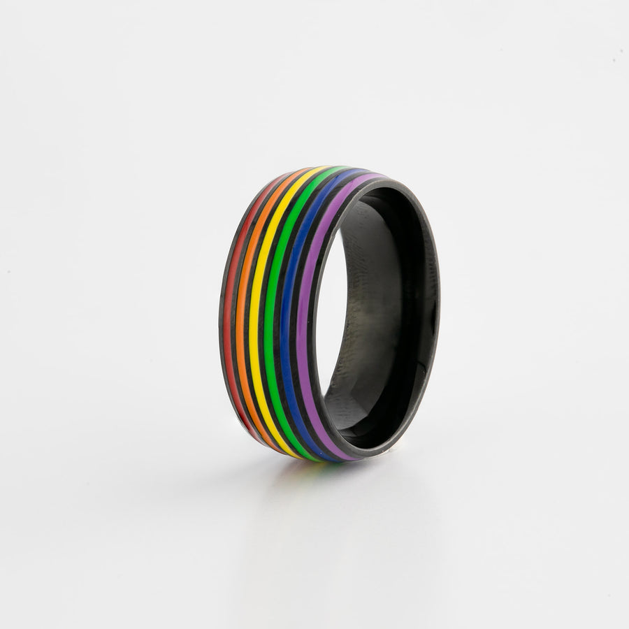Black Stainless Steel Rainbow Pride Ring