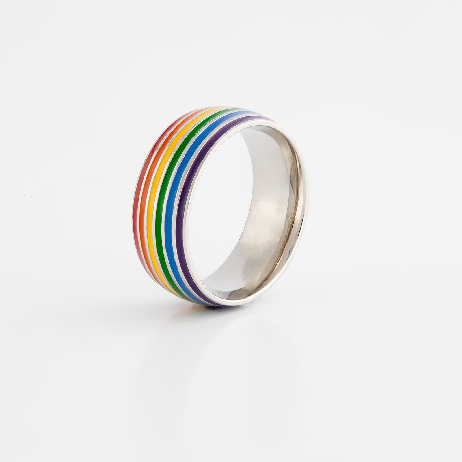 Rainbow Pride stainless steel ring with comfort fit band