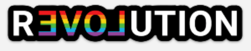 Colorful 'REVO' and 'UTION' text design on a black background