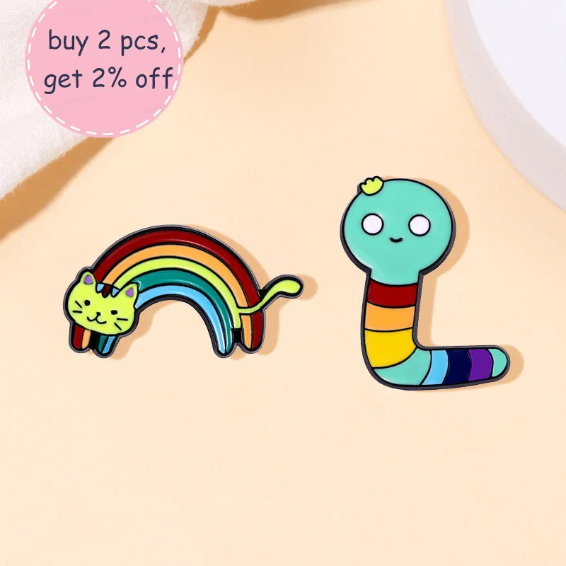 Cartoon Rainbow Cat Enamel Brooch Cute Insect Lapel Pin Gift