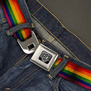 BD Wings Logo CLOSE-UP Full Color Black Silver Seatbelt Belt - Flag Pride Distressed Rainbow Webbing