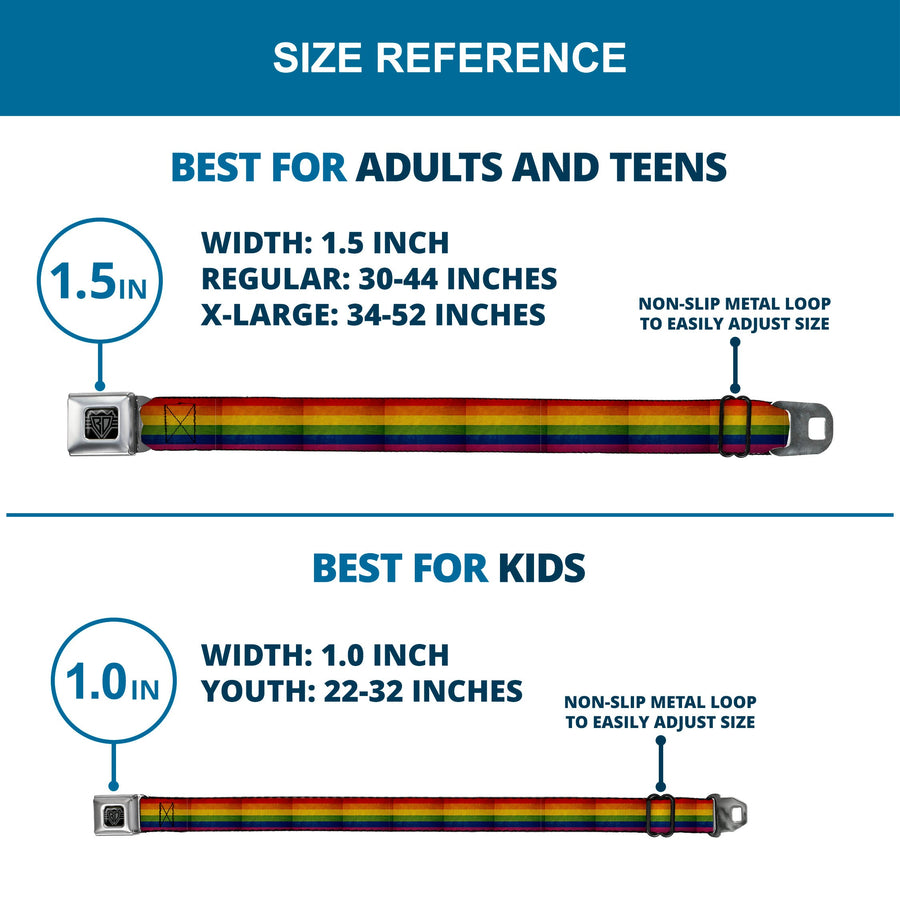 BD Wings Logo CLOSE-UP Full Color Black Silver Seatbelt Belt - Flag Pride Distressed Rainbow Webbing