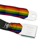 BD Wings Logo CLOSE-UP Full Color Black Silver Seatbelt Belt - Flag Pride Distressed Rainbow Webbing