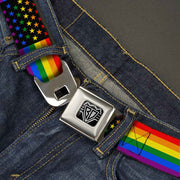 BD Wings Logo CLOSE-UP Full Color Black Silver Seatbelt Belt - Flag American Pride Rainbow/Black Webbing