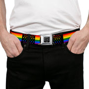 BD Wings Logo CLOSE-UP Full Color Black Silver Seatbelt Belt - Flag American Pride Rainbow/Black Webbing