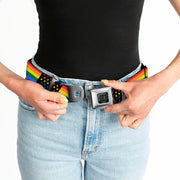 BD Wings Logo CLOSE-UP Full Color Black Silver Seatbelt Belt - Flag American Pride Rainbow/Black Webbing